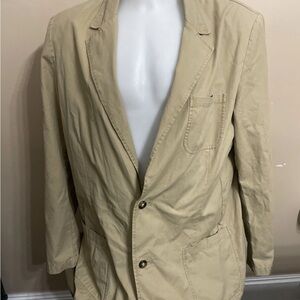 L.L. Bean Sport Coat Blazer Men’s 44 Tall Khaki Padded Shoulder Pockets Cotton